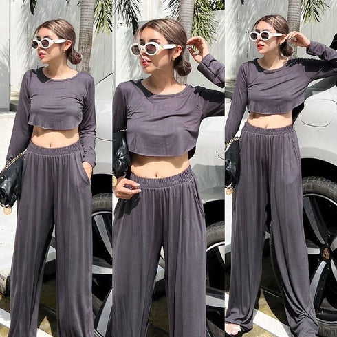 YUNAKA Two Piece Cropped Top with Trouser